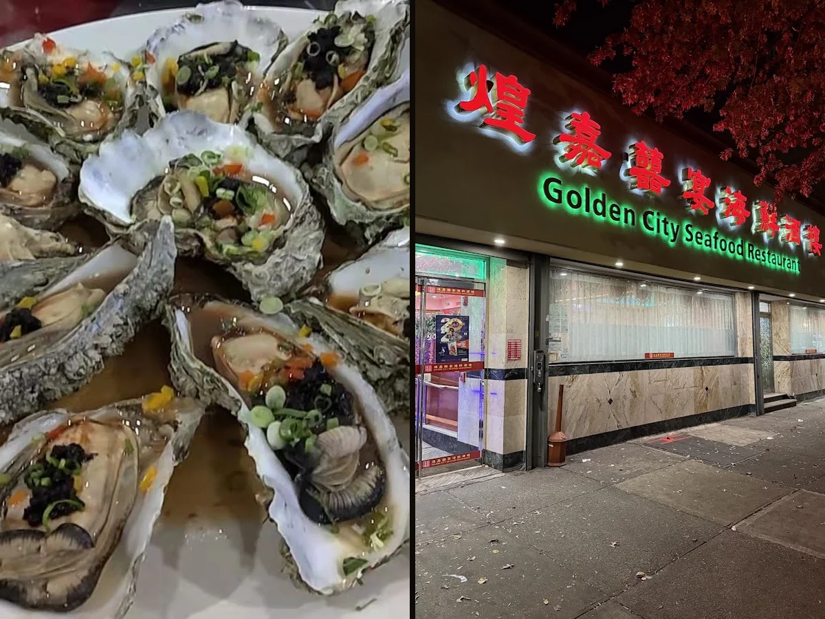Dim sum carts beside shared dining tables.